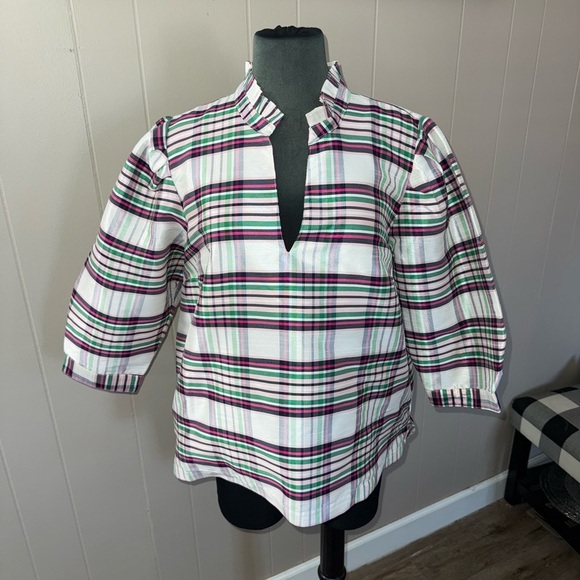 Crown & Ivy • 3/4 Sleeve Ruffle Split Neck Top - Picture 4 of 13